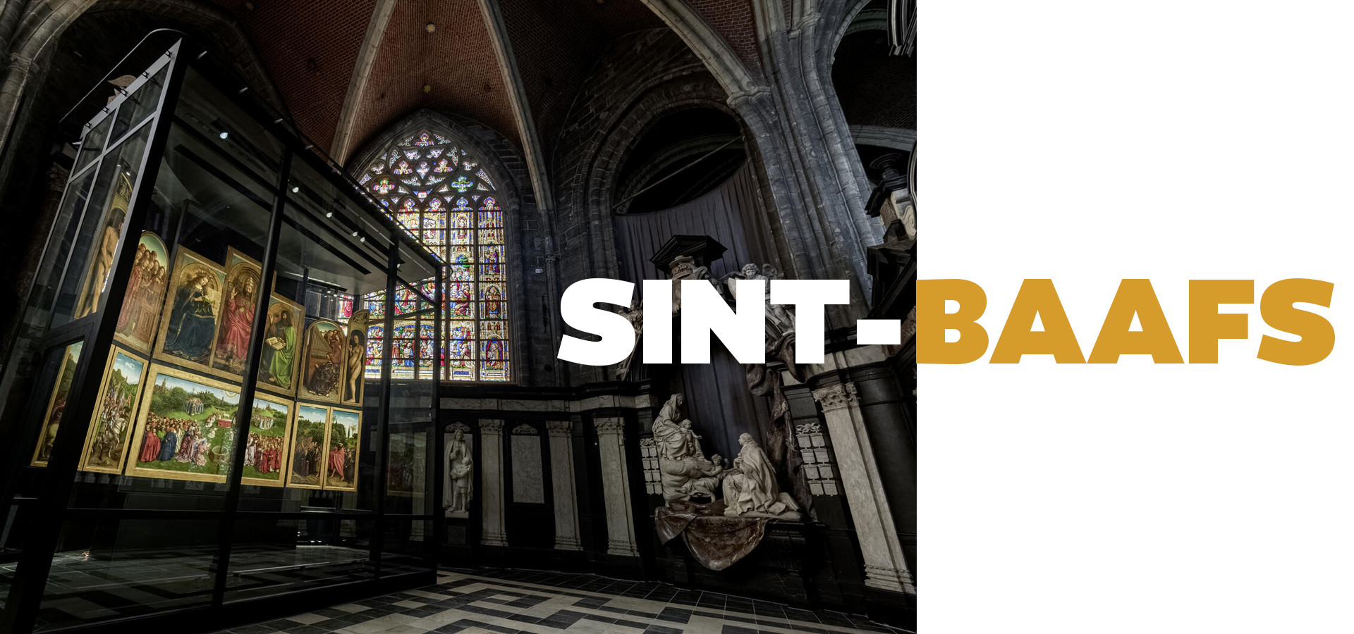 Binnen in de Sint-Baafskathedraal in Gent waar Dejond het bezoekerscentrum mee vorm gaf.